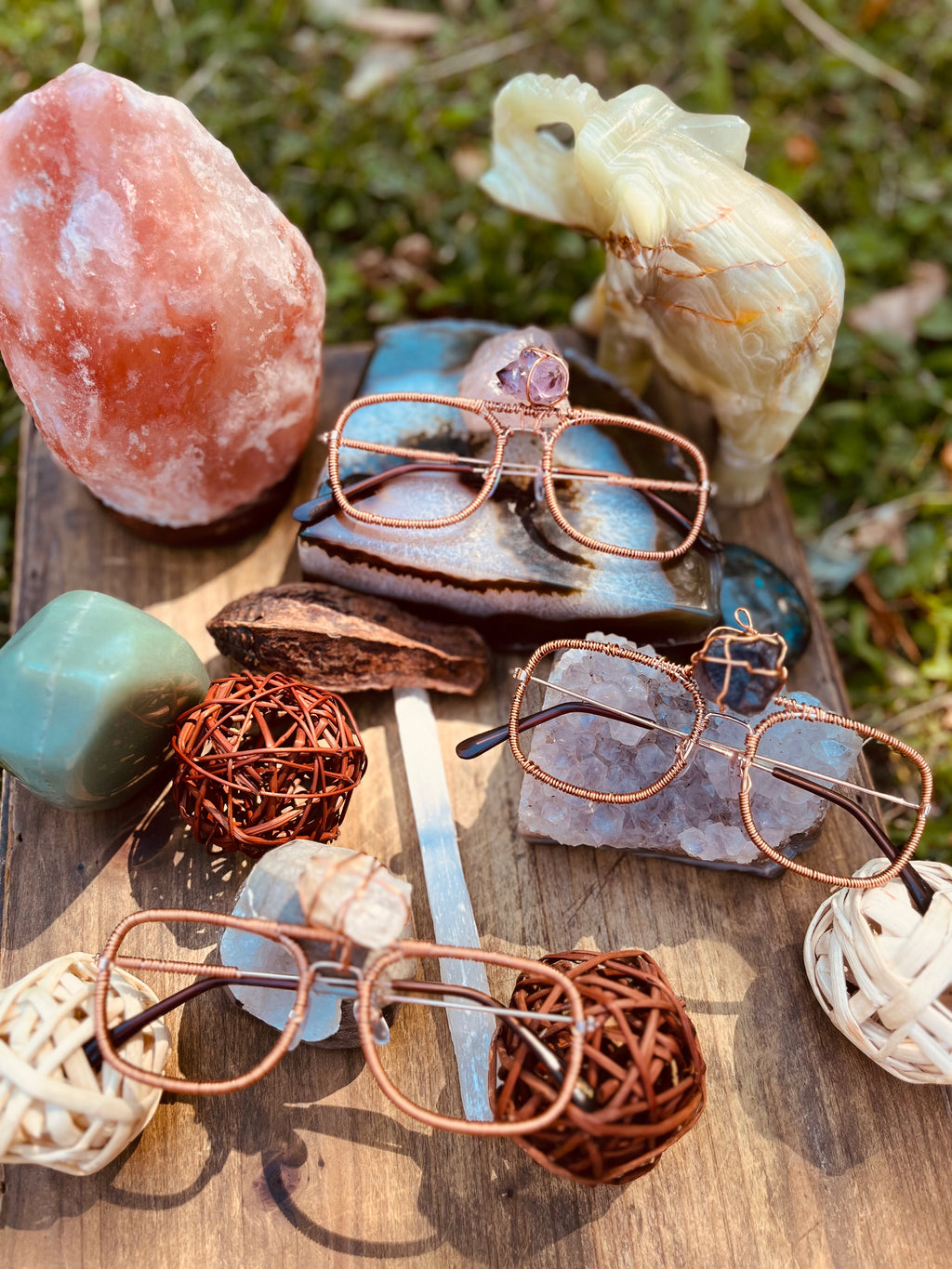 Handcrafted Clear Quartz Copper Crystal Eyewear