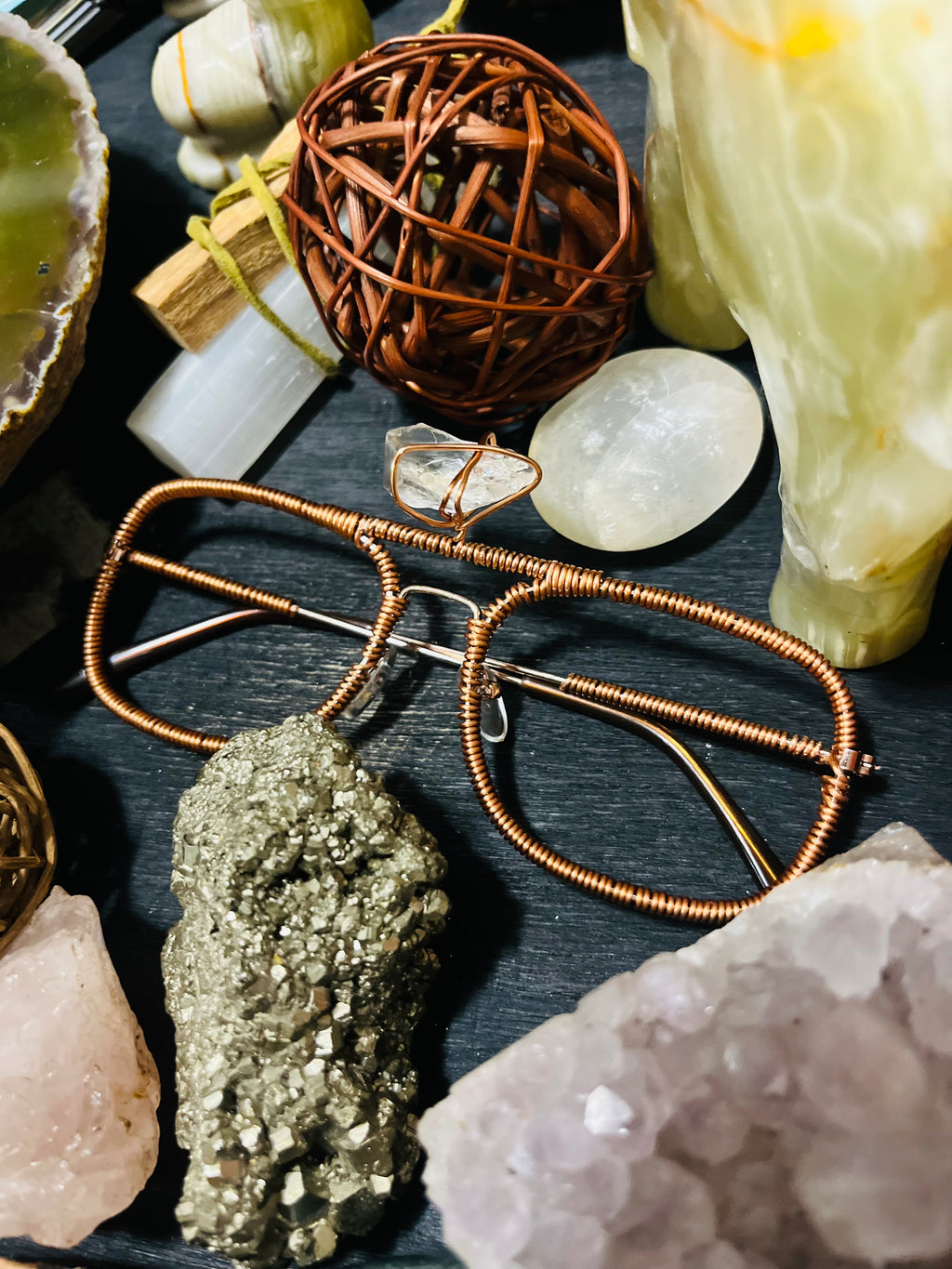 Handcrafted Clear Quartz Copper Crystal Eyewear